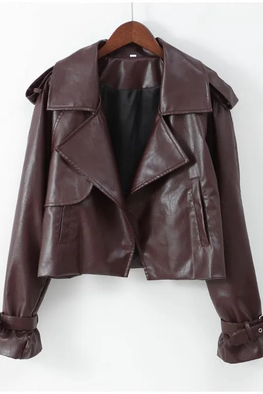 Veste en Cuir Bordeaux